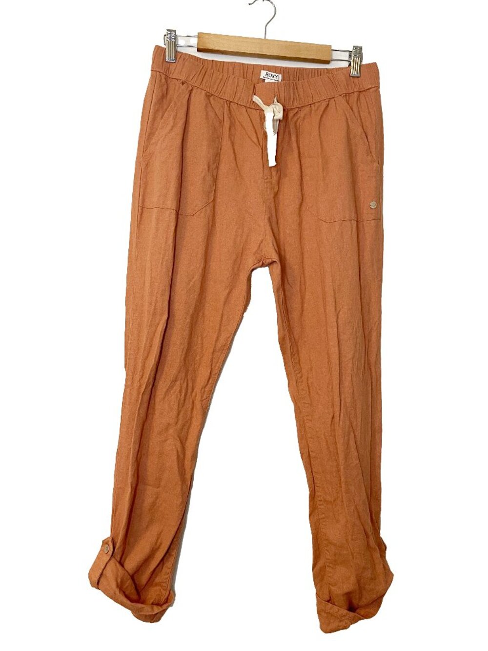 Roxy Linen Blend Jogger Pants Medium Peach Drawstring Beach Coastal Casual